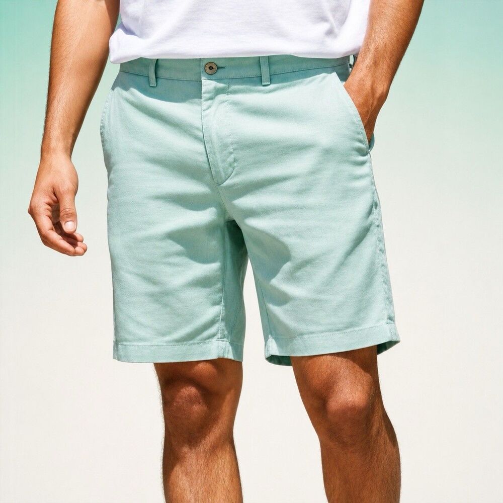 Peter Millar Linen Cotton Shorts Mens 35 Mint Green Golf Casual Flat Front